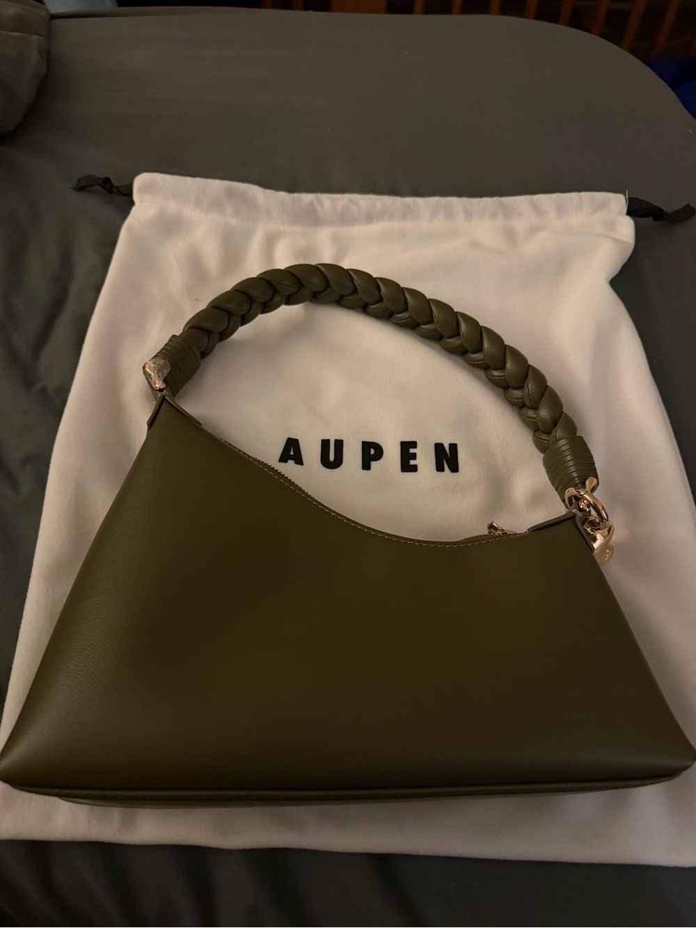 Aupen Olive Braided-Handle Women’s Shoulder Bag